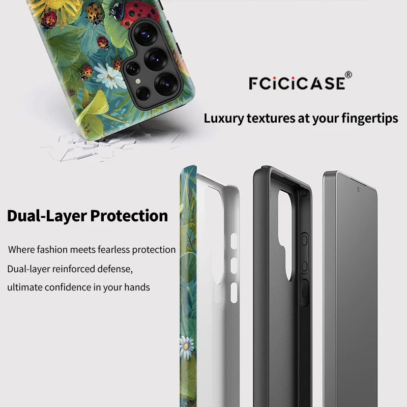 Fcicicase A36 A16 A56 A26 fleur mignon insecte motif coque de téléphone pour Samsung Galaxy S25 Ultra S20 FE S23 Plus S24 mat Capa