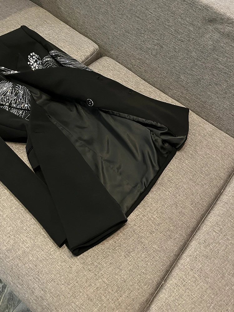 

Ele Lady's Long Sve Suit Jaet Heavy Embellied Dragoy Rhinestones Commute Sle Loose Fit Regular Sve Length