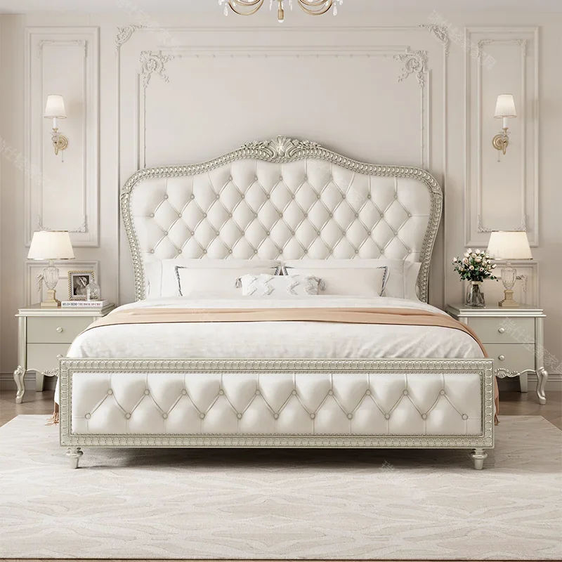 

Solid Wood Upholstered Double Bed Queen European White Frames Twin Double Bed Modern Girls Letto Matrimoniale Bedroom Furniture