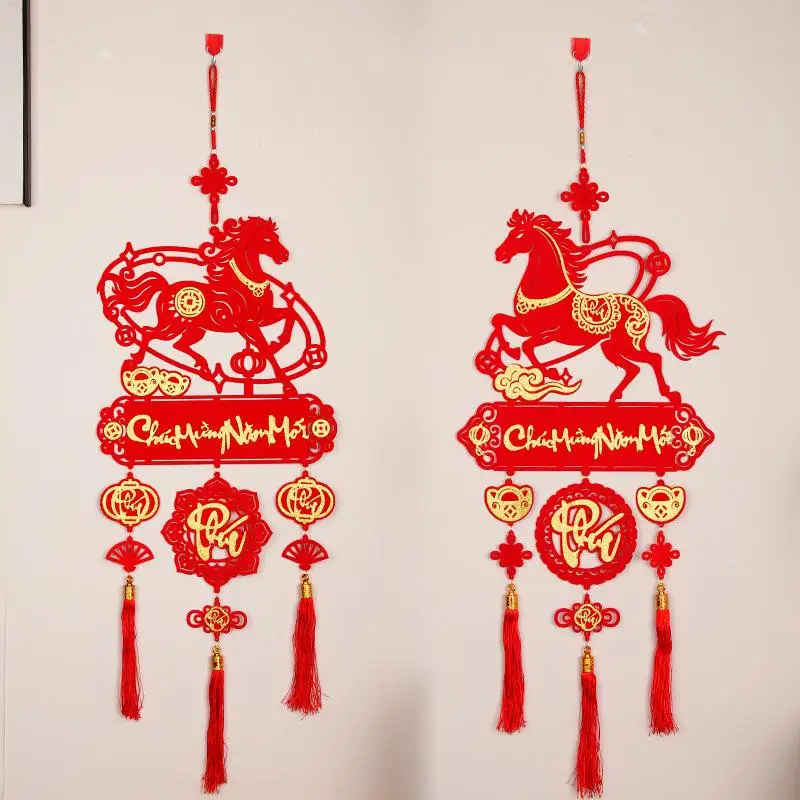 Chinese Horse Mascot Ornament Vietnamese Felt Paper-Cut Home Decor Lunar New Year Decorations For Cars Schools Offices Cafes
