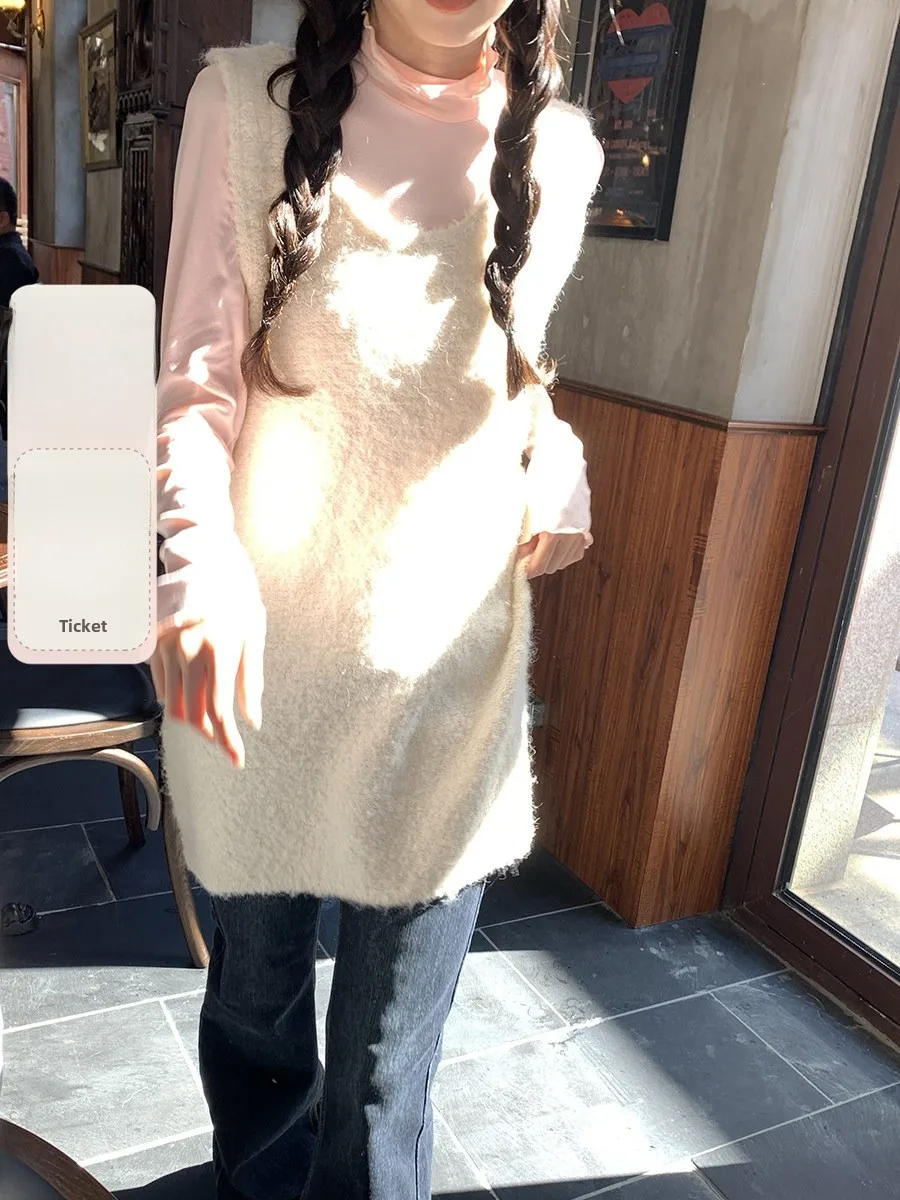 

Sinbounboun Sweet Knitted Vest Mid-Length Sleeveless Women's Dress Inner Wear Outer Wear Casual Style for Autumn Season
