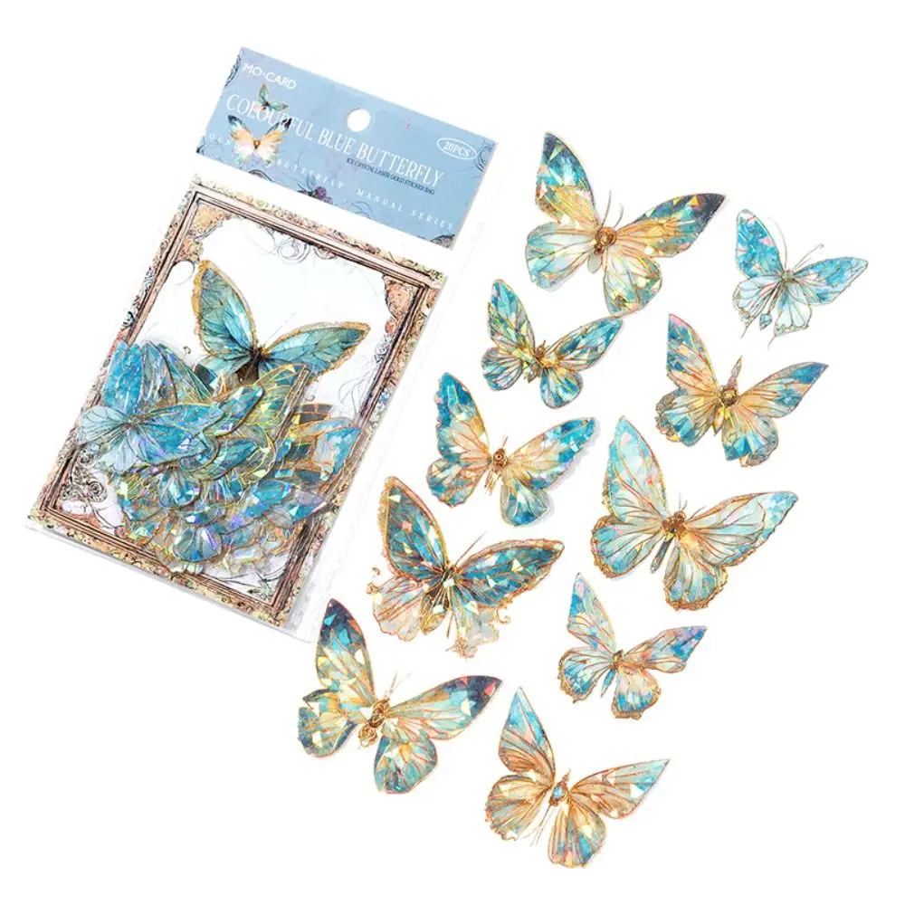 

20pcs/bag DIY Crafts Ice Crystal Laser Butterfly Sticker Decorative Aesthetic Butterfly Collage Sticker Shiny Bling Hand Account
