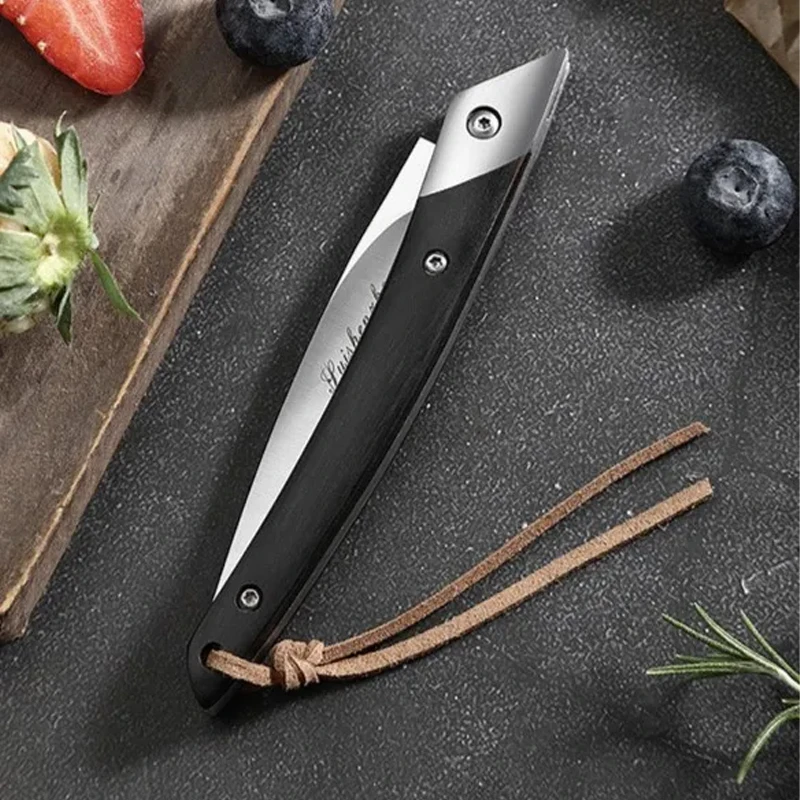 Mini Folding Knife, Outdoor Fruit Knife, Portable Stainless Steel Pocket Knife, Wooden Handle with Hanging Rope, Gift Packaging.