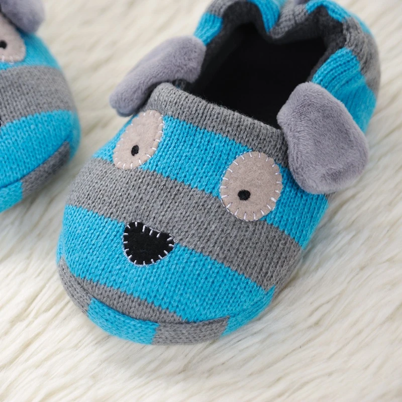 New Toddler Boy Slippers Indoor Winter Plush Warm Kid House Footwear Cartoon Puppy Dog Knitted Rubber Sole Home Shoes Baby Items