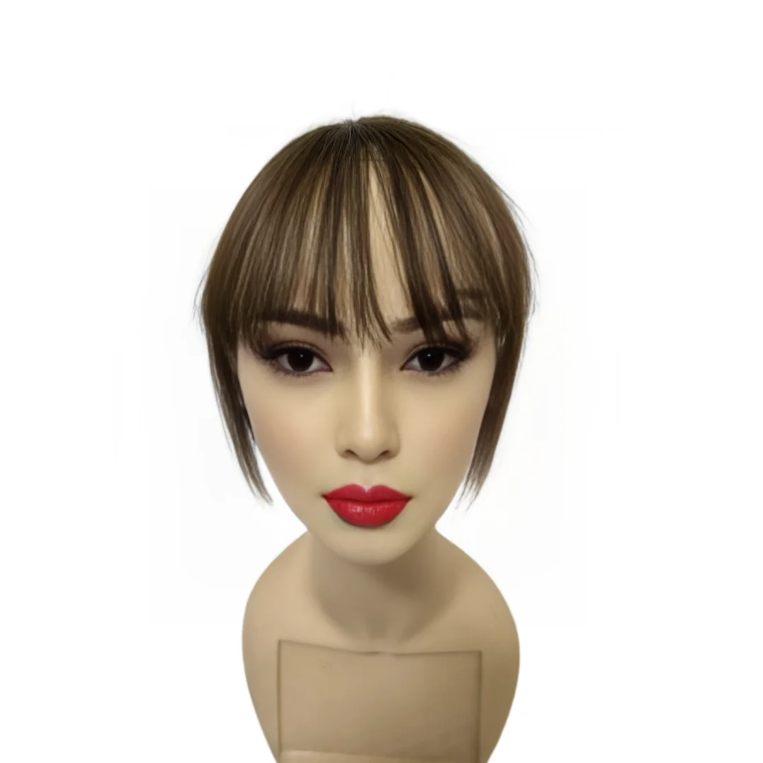 Poni Rambut Manusia Tak Terlihat untuk Wanita 4x6cm Basis Renda Swiss Warna Coklat Hairpiece Topper Jepit Ekstensi Rambut Manusia