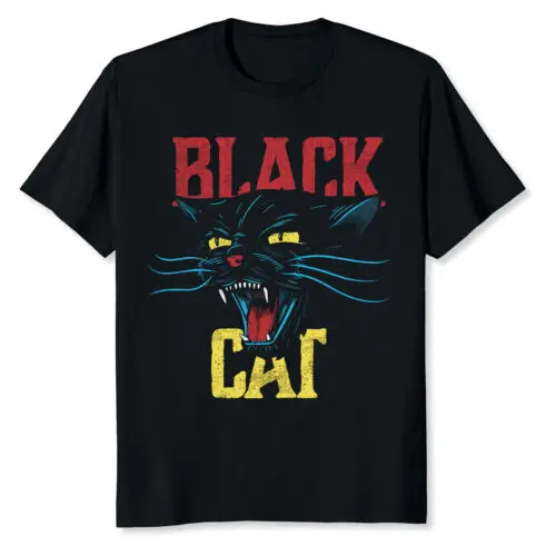 NEW LIMITED Retro Black Cat Retro Fireworks Vintage 70 T-Shirt