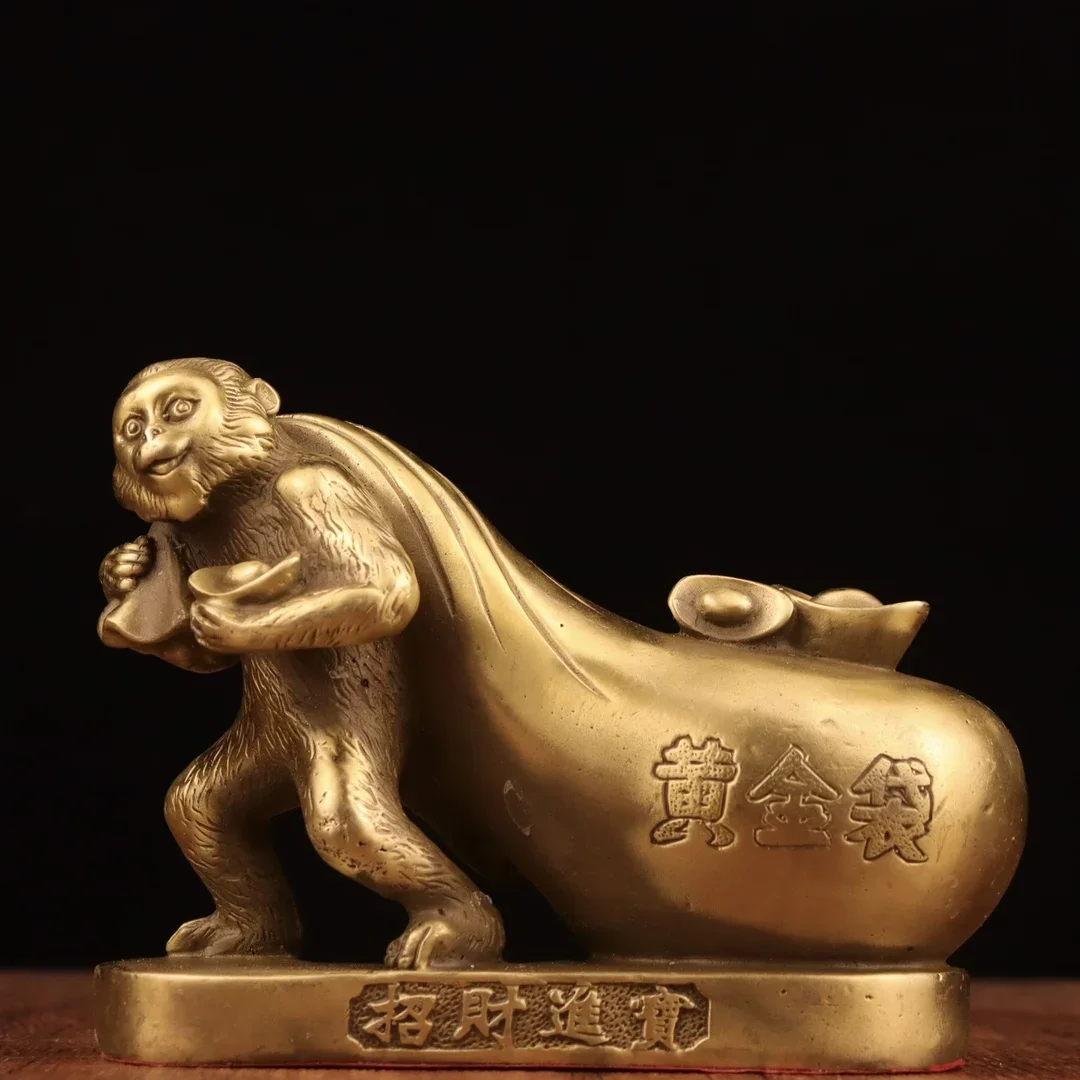 Exquisite Brass animal Gold bag Coins wealth monkey Statue ornaments