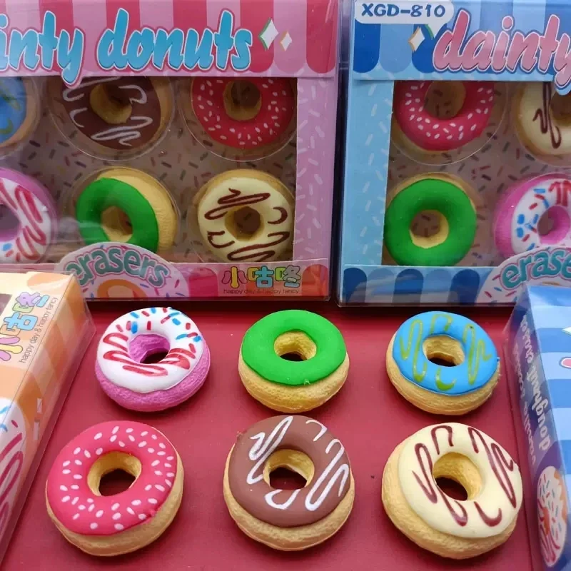 Imagem -02 - Donuts Shape Erasers For Kids Cute Lápis Eraser Papelaria Coreana Pintura Escrita Ferramentas Material de Escritório Escolar Kawaii Pcs por Conjunto