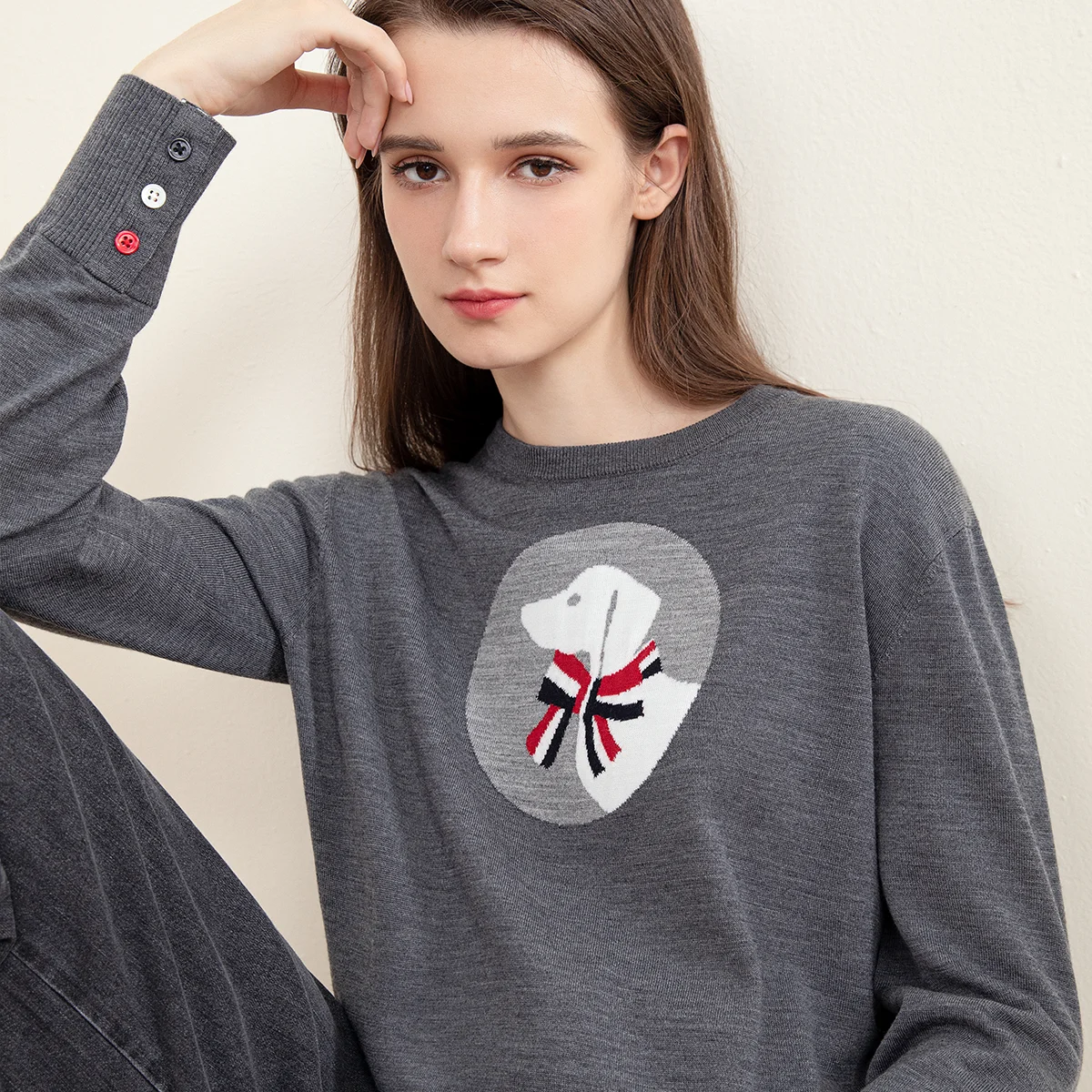 TC-240 Autumn and winter high quality women\'s 100% wool lapel long sleeve knitwear pullover