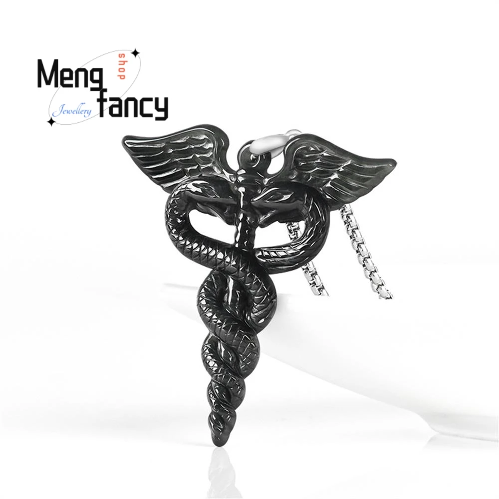 

Natural Type A Jadeite Black Jade God of Commerce Staff Pendant S925 Silver Buckle Personalized Exquisite Jewelry Holiday Gifts