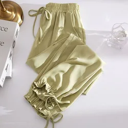 Ice Silk Sports Pantalones Casual Summer Thin Loose Draping Harun Strap Wide Mosquito Proof Lantern Sweatpant New Style Trousers