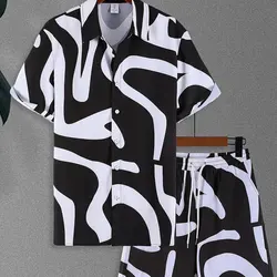 Black And White Cross 3d Print Summer Casual  Hawaiian Men's Short Sleeve Shirt Beach Shorts Men's Suit Stylish Men's Shorts Set