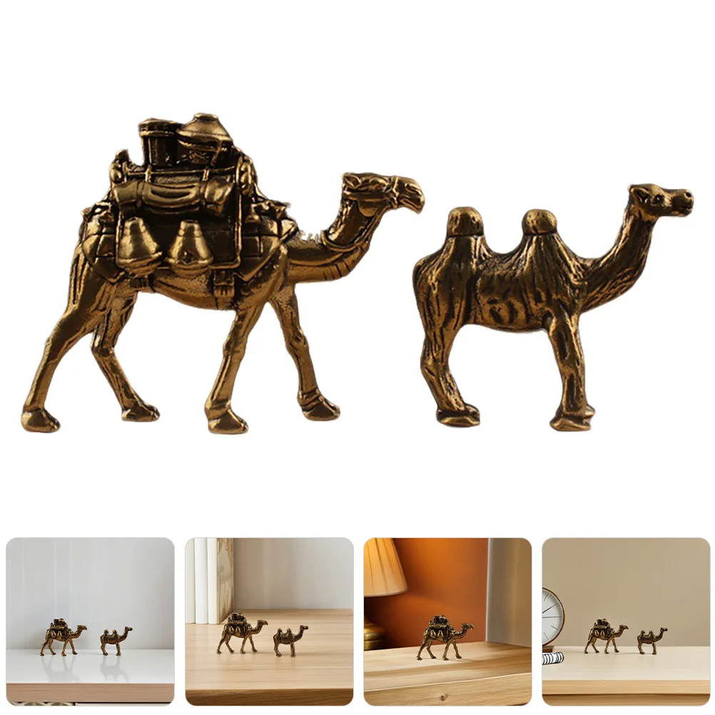 

2Pcs Vintage Camel Ornaments Eid Mubarak Decorations Middle Eastern Style Home Decor Realistic Animal Figures Brass Camel