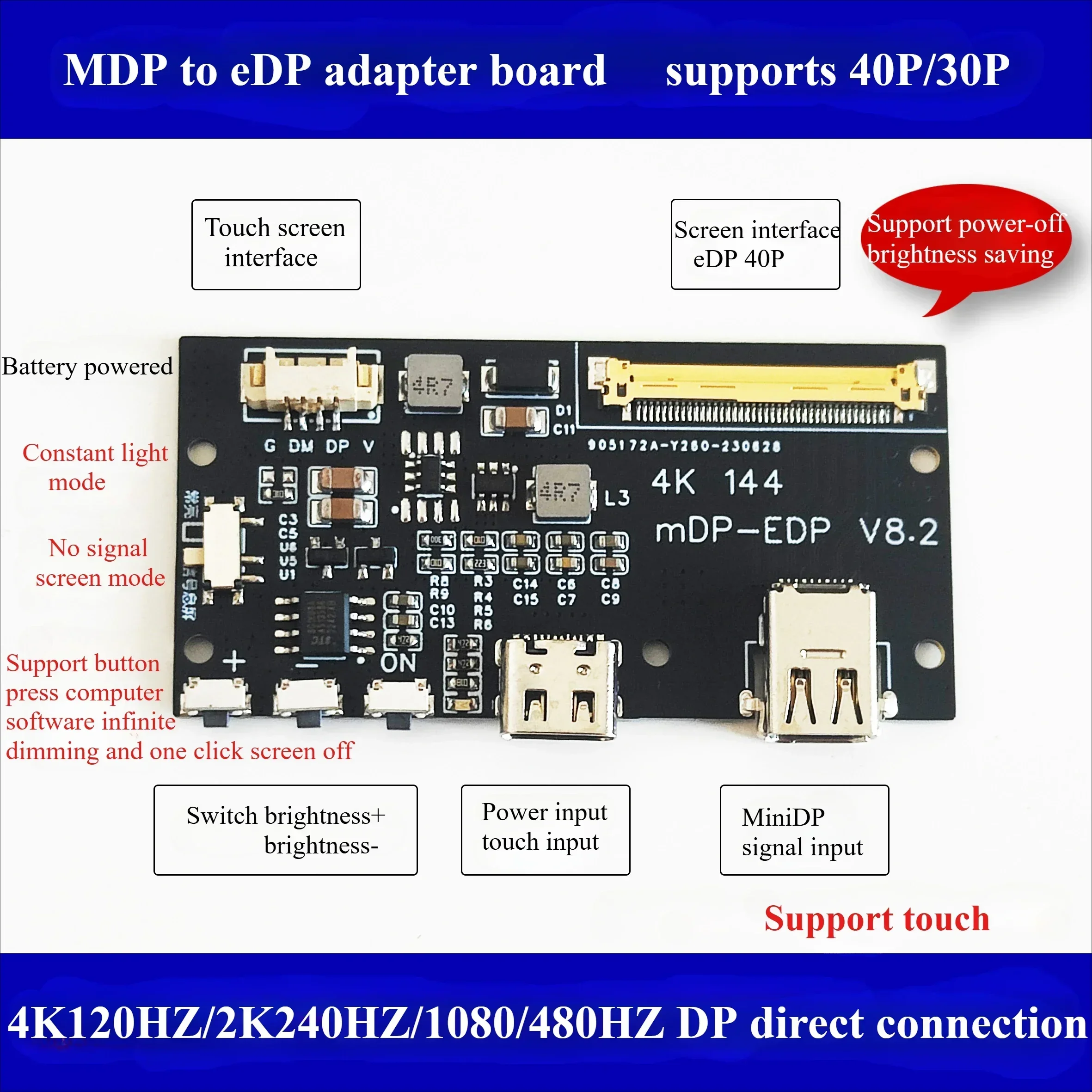 MiniDP to EDP4k 120HZ DIY4K Driver Board Portable Display