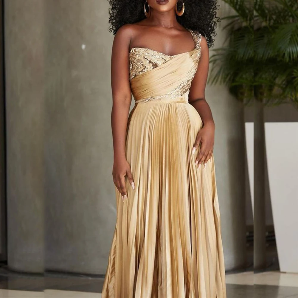 

Элегантные вечерние платья на одно плечо с блестками и драпировкой без рукавов Платье длиной до пола для особых случаев Vestidos 2025