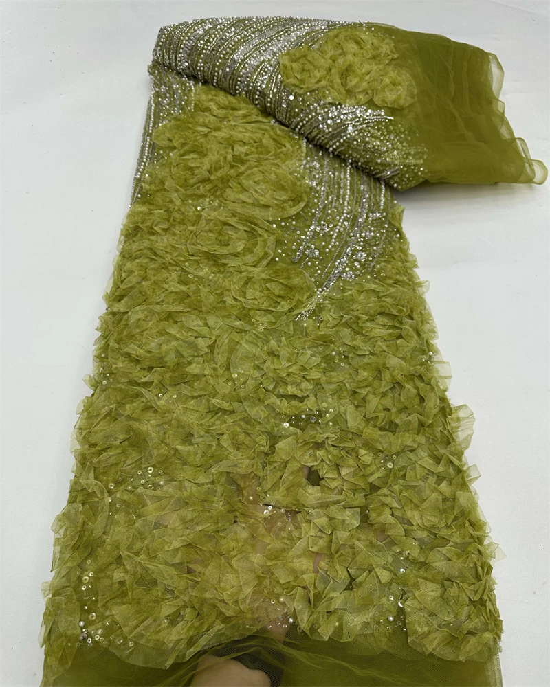 

African Tulle Lace Fabrics 5 Yards Nigerian Mesh Lace Fabric Sequins French Tulle Lace For Sewing Women Dress Cloth