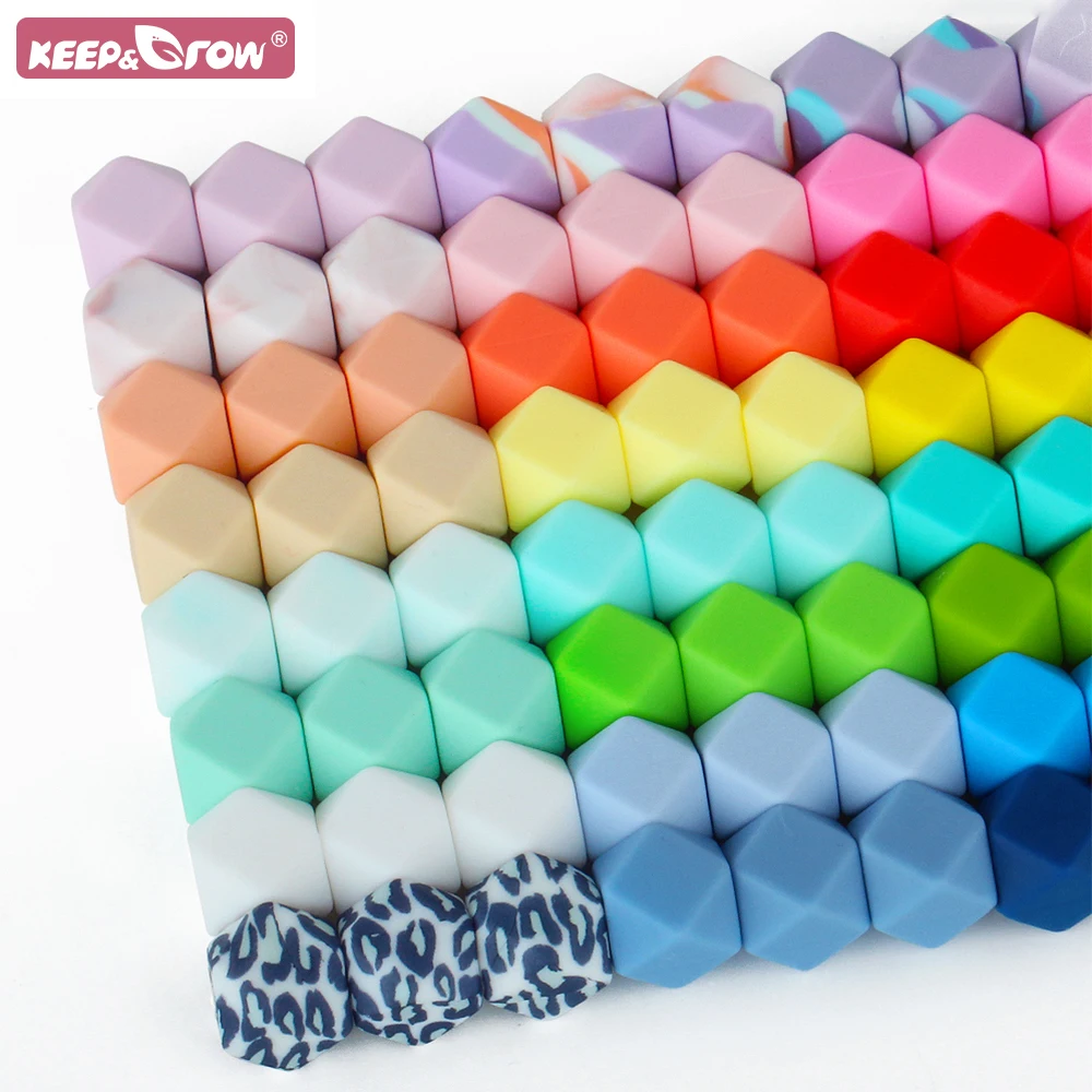 Keep&Grow 10Pc 14MM Silicone Beads Hexagon Beads Food Grade BPA Free Silicone Teether Diy Teething Toy Baby Chewable Accessories