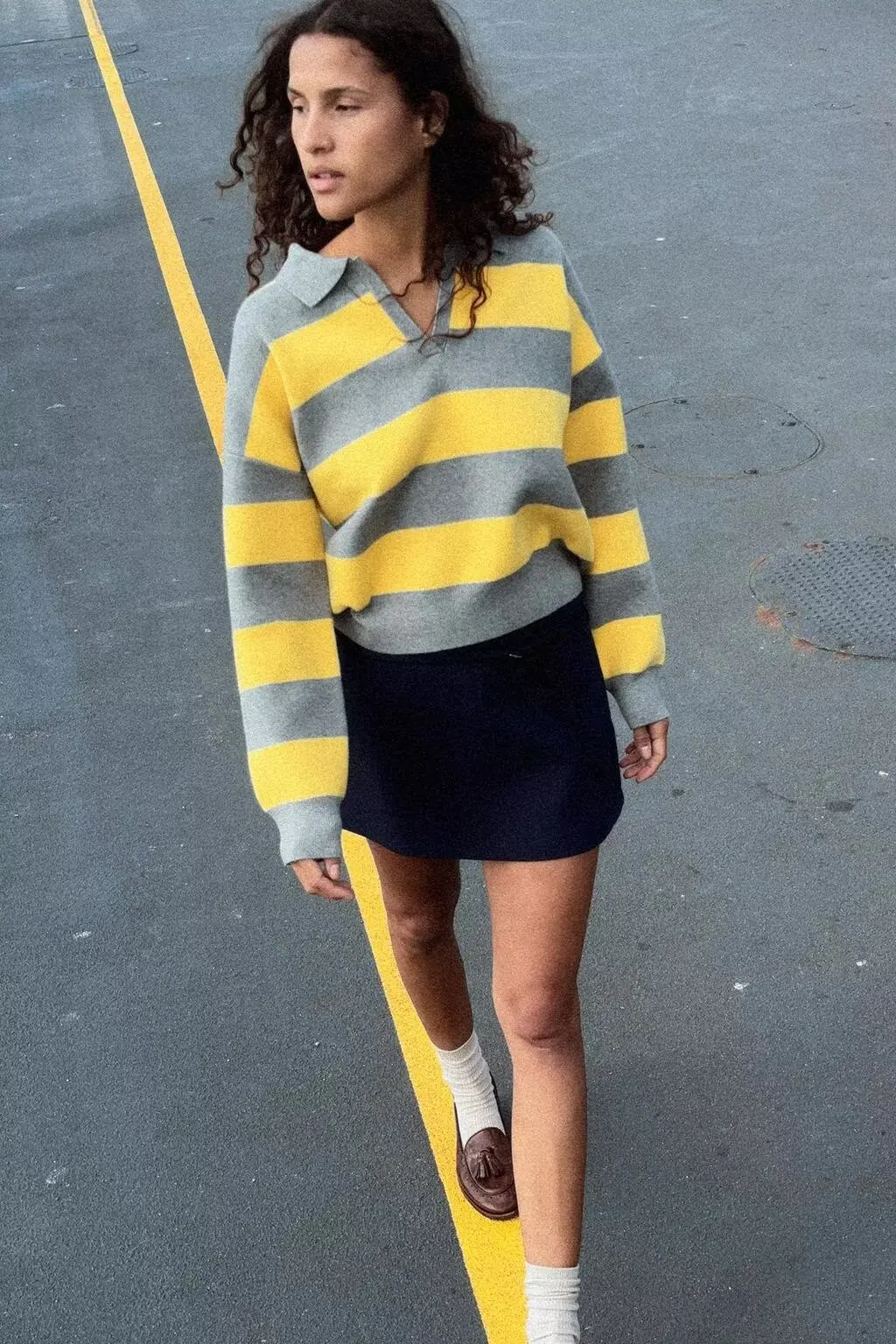 

BB6811 ZA25 Autumn New Women's Clothing Sweet and Fashionable Loose POLO Collar Striped Knitted Sweater for Women 5536162