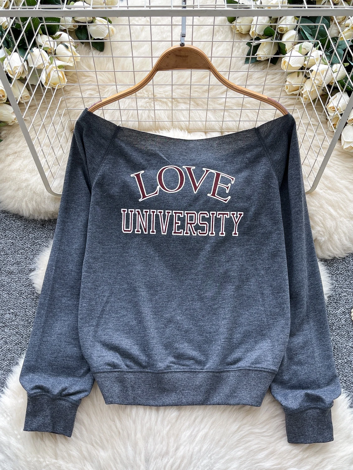 Suda hoada y cómoda de manga larga para mujer, cseta con estampado de letras y un hombro, estilo coreano, moda de vi...