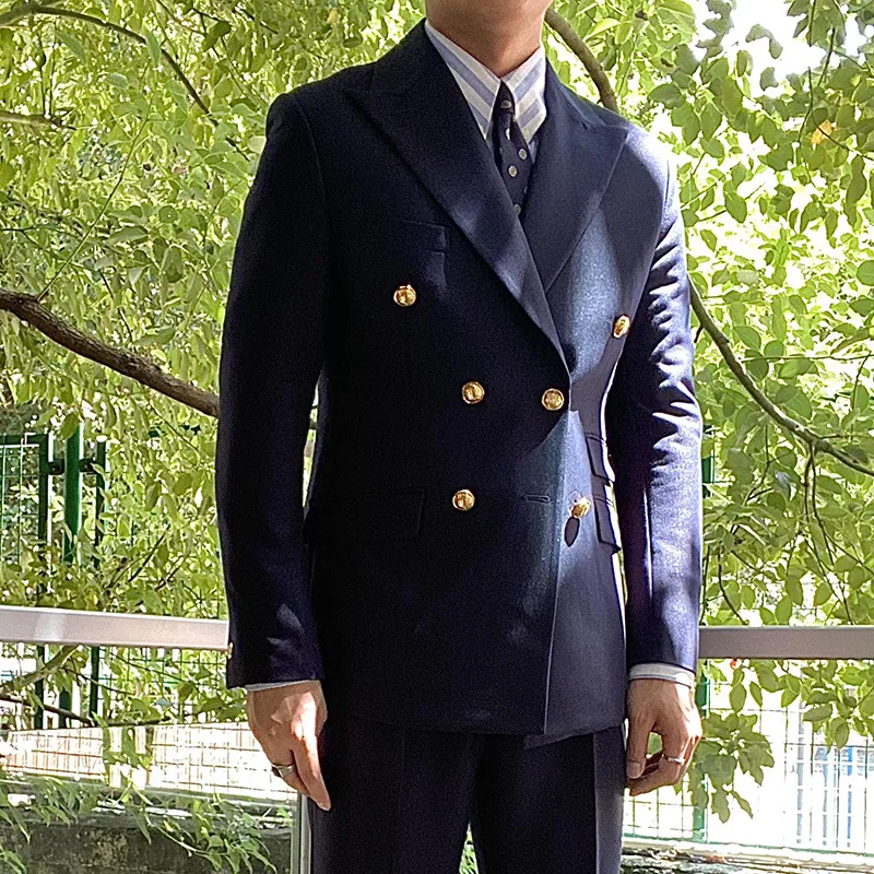 Blazer Casual Suit Classic Navy blue Double-breasted Metal Buttons High Quality Top Shirt Regular Length Retro Jacket 3 colors - Image 2