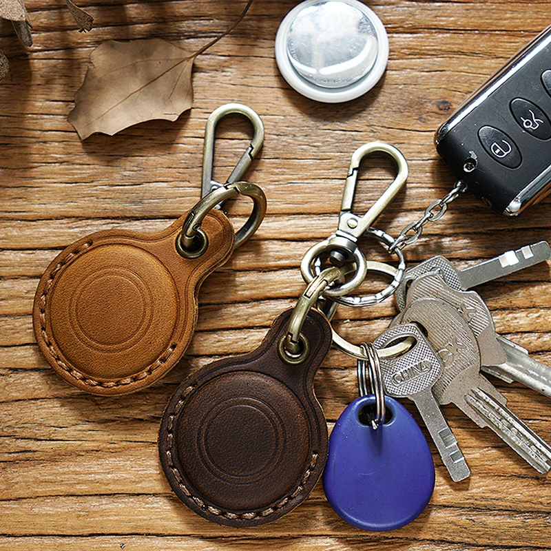 Genuine Leather Airtag Case Protective Cover For Apple Airtag Tracker Anti-lost AirTag Keychain Leather Sleeve For Airtags