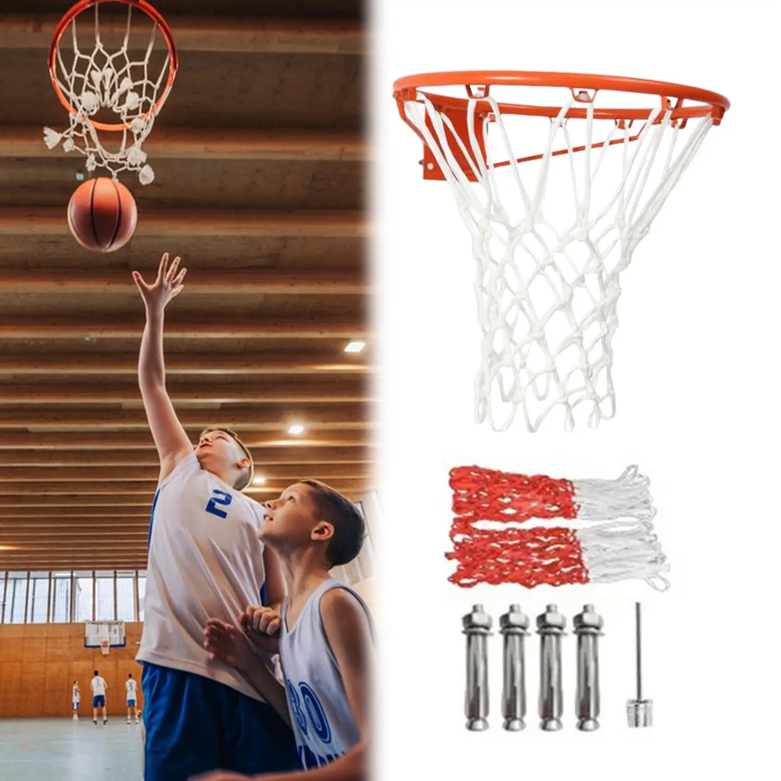 交換用バスケットボールリム全天候型バスケットボールフープネットボールゴールシステムトレーニングアクセサリーフィットネスセンターガレージジム用