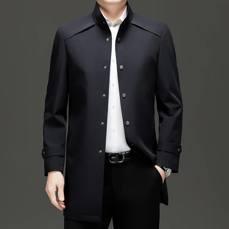 

Spring and Autumn Mid Length Jackets Windbreaker Men Stand Up Collar High Quality Coat Business Casual Man Jacket Luxury Jacket