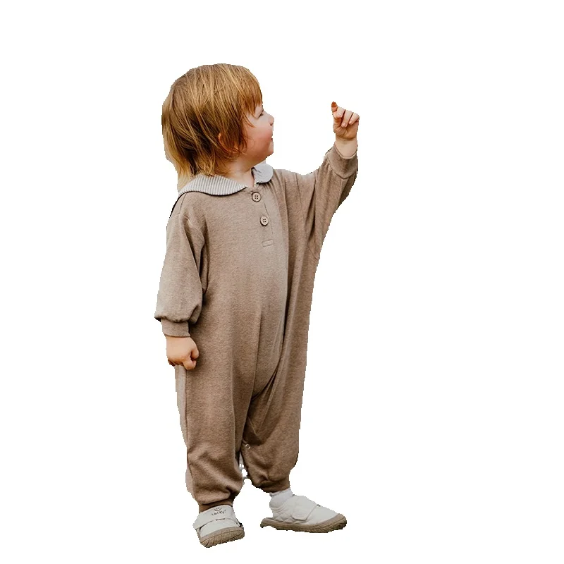 Combinaison à manches longues pour bébé, couleur unie, Style Simple, automne 2025, Style leader du collège, costume rampant, barboteuse à manches longues