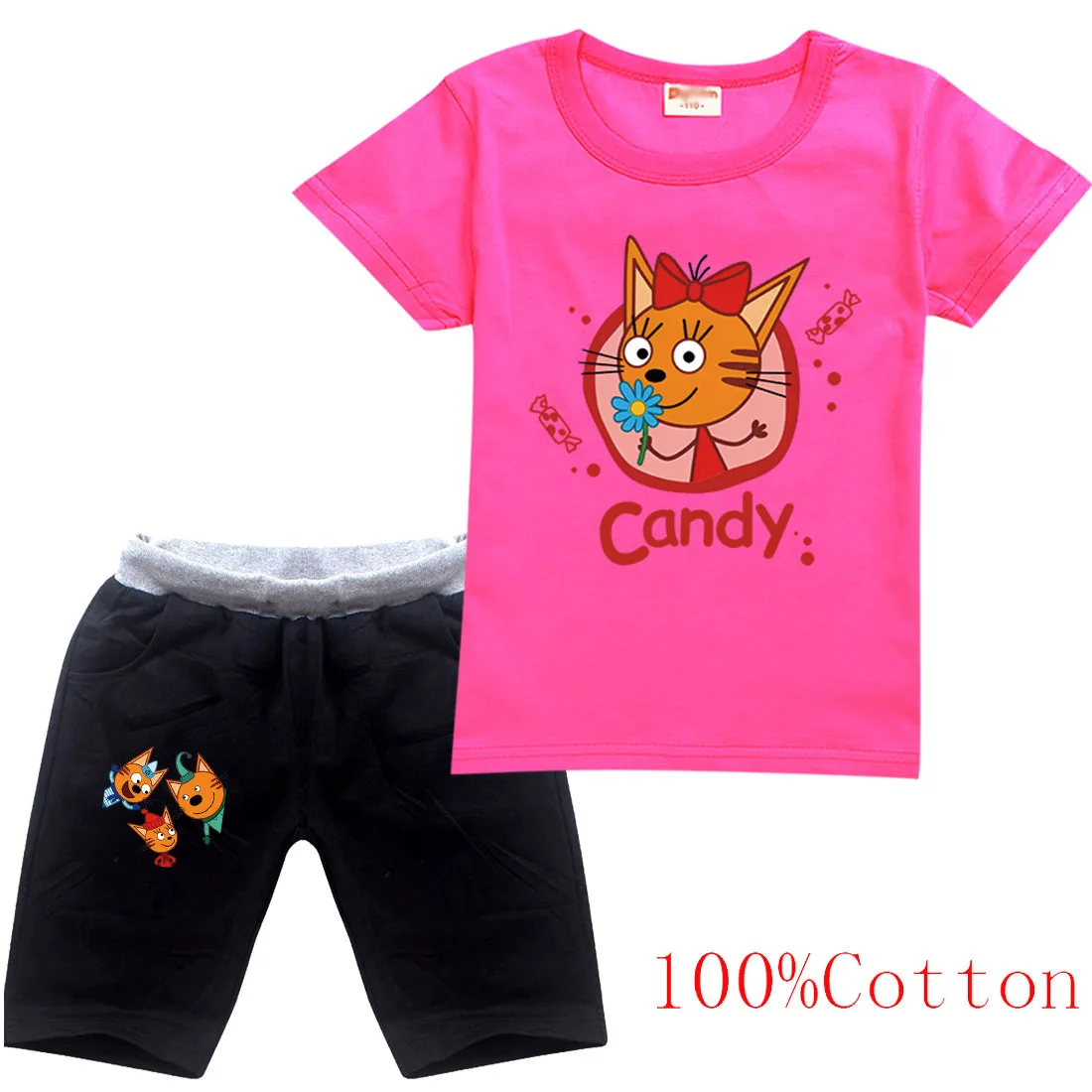 Boy Kid-e-cats Tshirt Kids Three Kitten Russian Cartoon Happy Cats Clothing Set Baby Girls Clothes Children's Top and Bottom Set