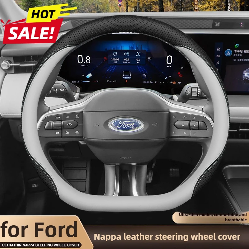 

Leather Car Steering Wheel Cover for Ford Kuga Focus Explorer ST Escape ST-Line Mondeo 2025 2026 Accessories