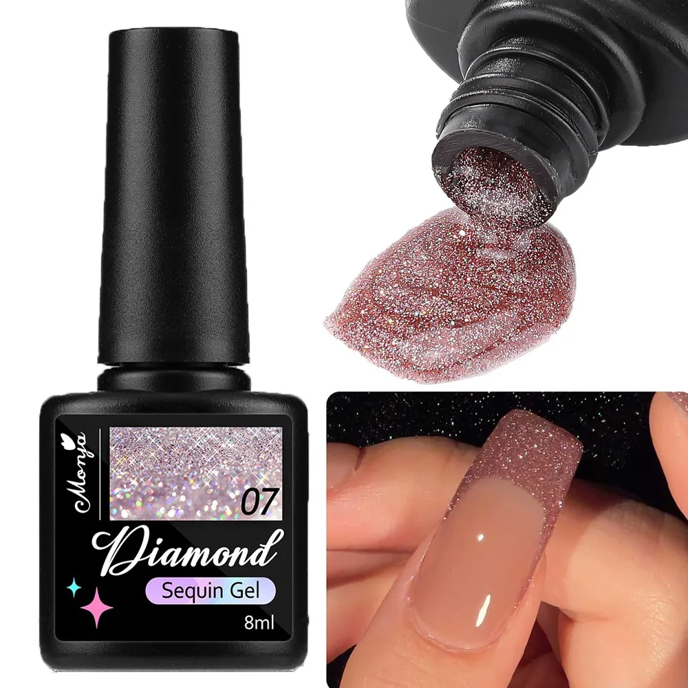 8ml Reflective Glitter Gel Nail Polish Sparkly Diamond Laser Silver Sequins Varnish Gel Semi-permanent Soak Off UV Nail Art Gel