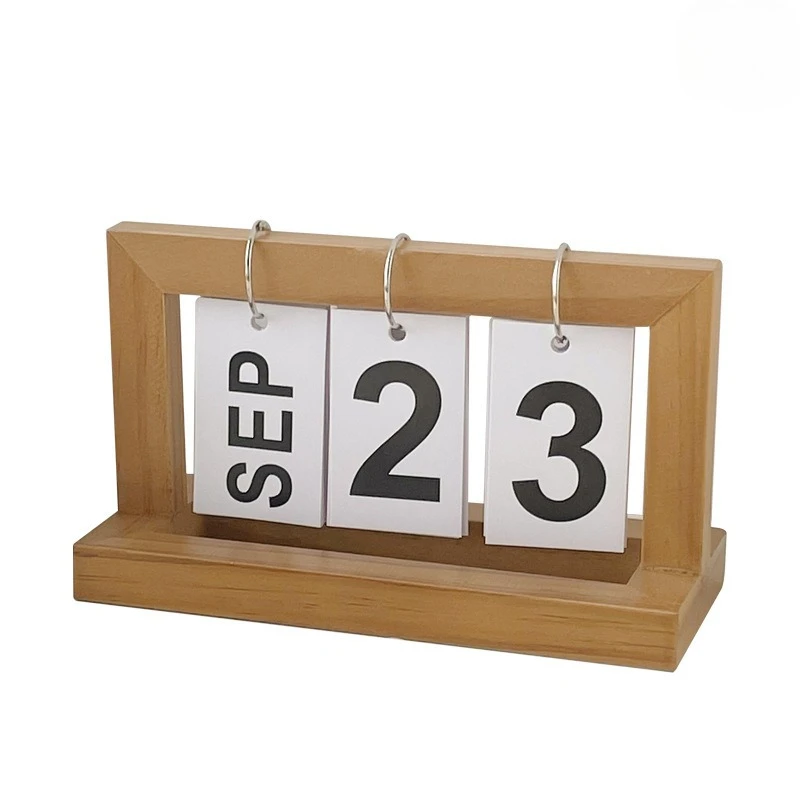 

Wooden Perpetual Calendar Flip Month Date Display Desktop Schedule Daily Planner Office Home Decoration Photography Props