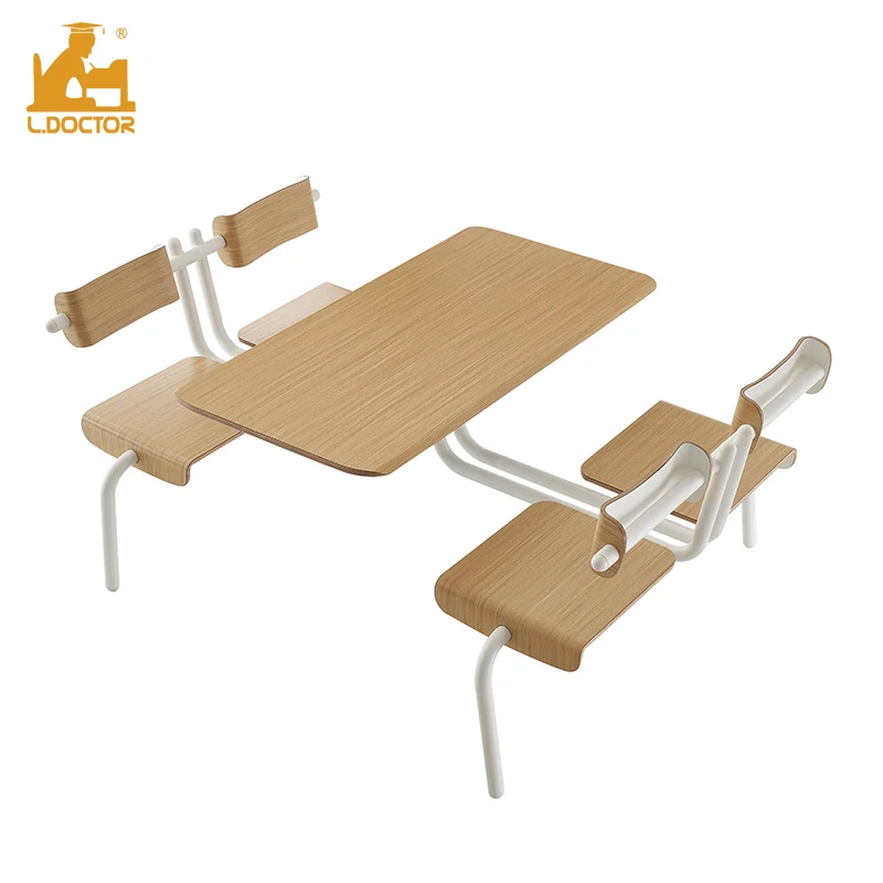 4 Seat Dining Cafeteria Tables And Chair Set Wood School Dining Hall Canteen Table And Chair