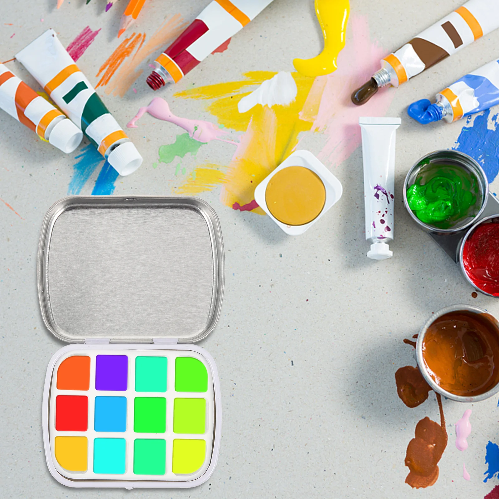 

1 Set Empty Watercolor Tin Portable Paint Palette Box For Artists Students Watercolor Pigment Storage Case Travel Art Supply