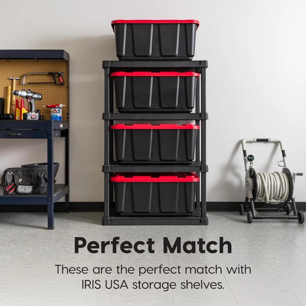 Contenitori portaoggetti per cassetta degli attrezzi per letto di camion per carichi pesanti da 27 galloni con coperchi, confezione da 4, prodotti negli Stati Uniti, vasche industriali impilabili con serratura