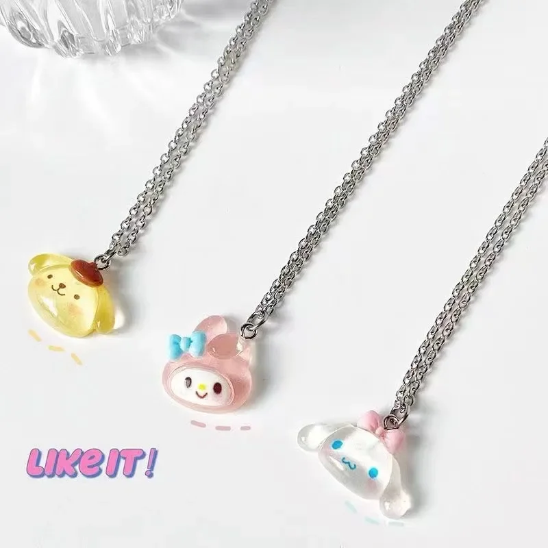 Sanrio My Melody Pendant Necklace Kawaii Cinnamoroll Kuromi Pochacco Pompompurin Doll Pendant Student Girlfriend Gift