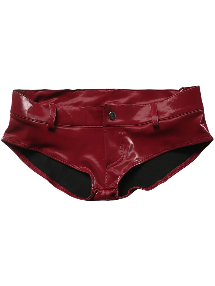 S-5XL Low Waist Wet Look PVC Booty Shorts Shiny PU Leather Hot Pants Short Pantalon Corto Tights Sexy Bikini Trunks Mini Bermuda
