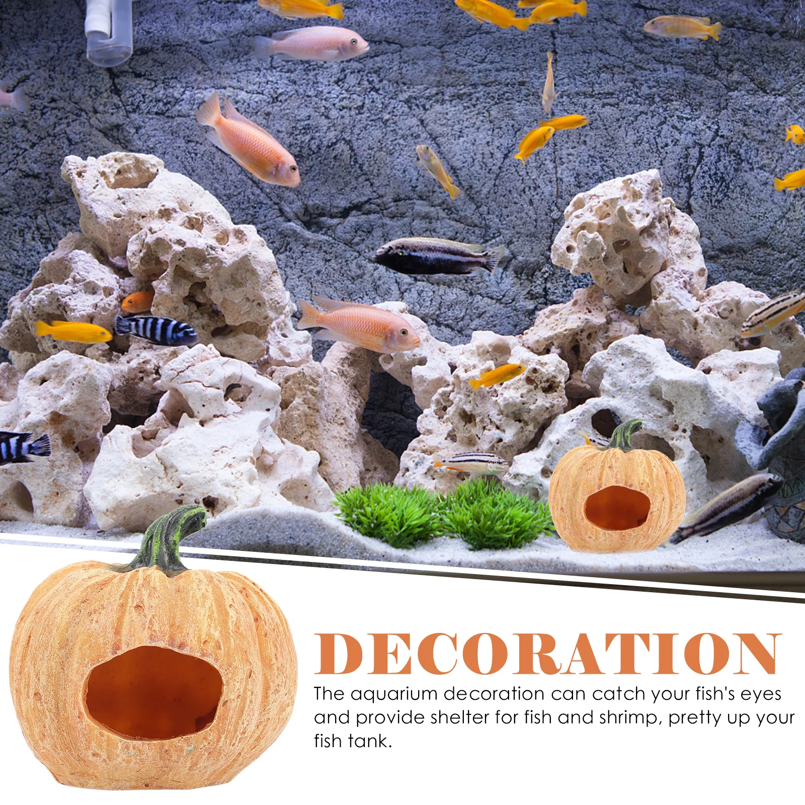 

1pcs Pumpkin Shaped Fish Cave Resin Aquarium Decor For Reptiles Lizards Snakes Shrimp Hideout Underwater Ornament Home