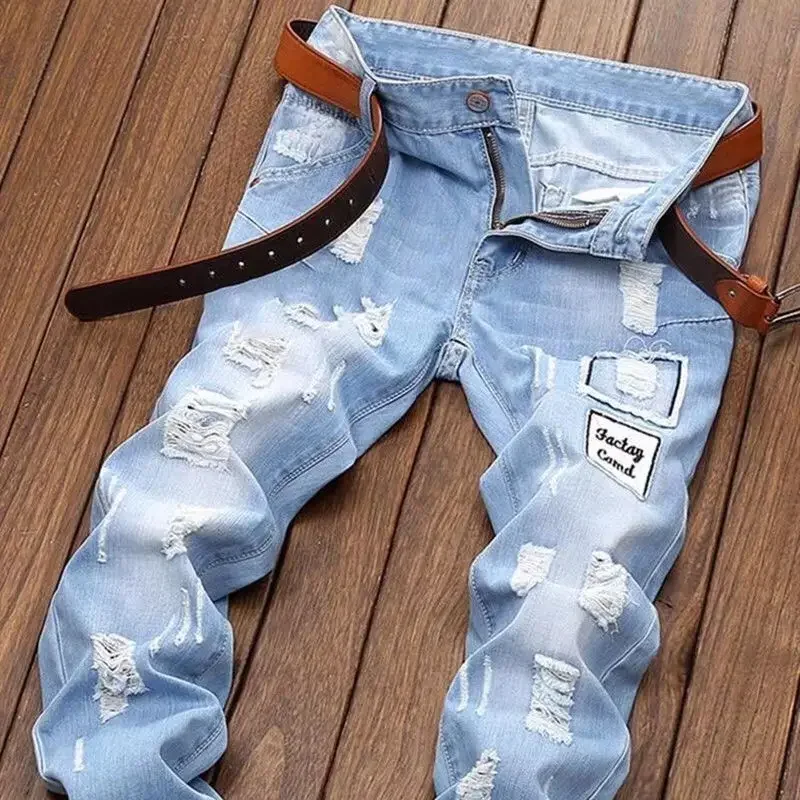 Harajuku Mode koreanischen Stil 2023 neuesten Blue Jeans mit Hip-Hop Distressed Holes Patchwork für Männer lässige Vintage-Hosen