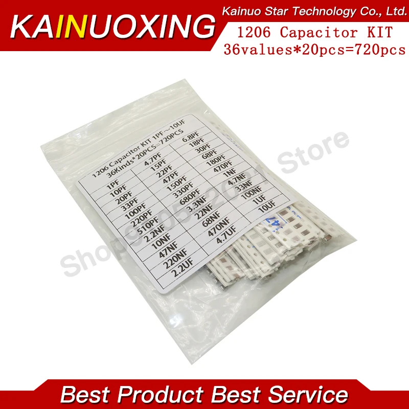 1206 SMD Capacitor assorted kit ,36values*20pcs=720pcs 1pF~10uF Samples Kit electronic diy kit  