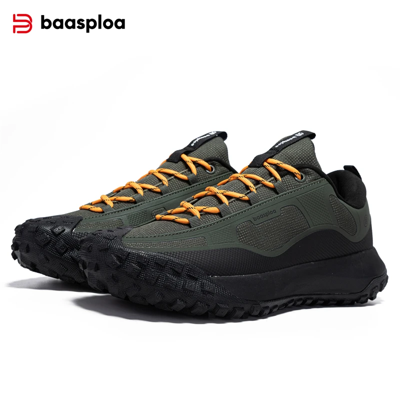 Baasploa Men Hiking Shoes Casual Lightweight Lace-Up Walking Shoes Male Outdoor Waterproof Camping Resistant Non Slip Sneakers