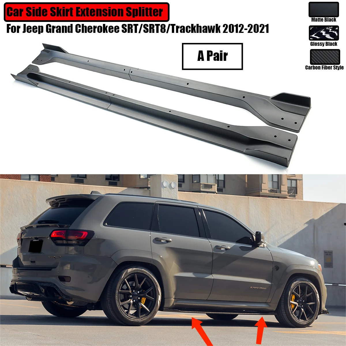 Car Side Skirt Extension Splitter A Pair For Jeep Grand Cherokee SRT/SRT8/Trackhawk 2012-2021 Plate Lip Bumper Winglet Body Kit