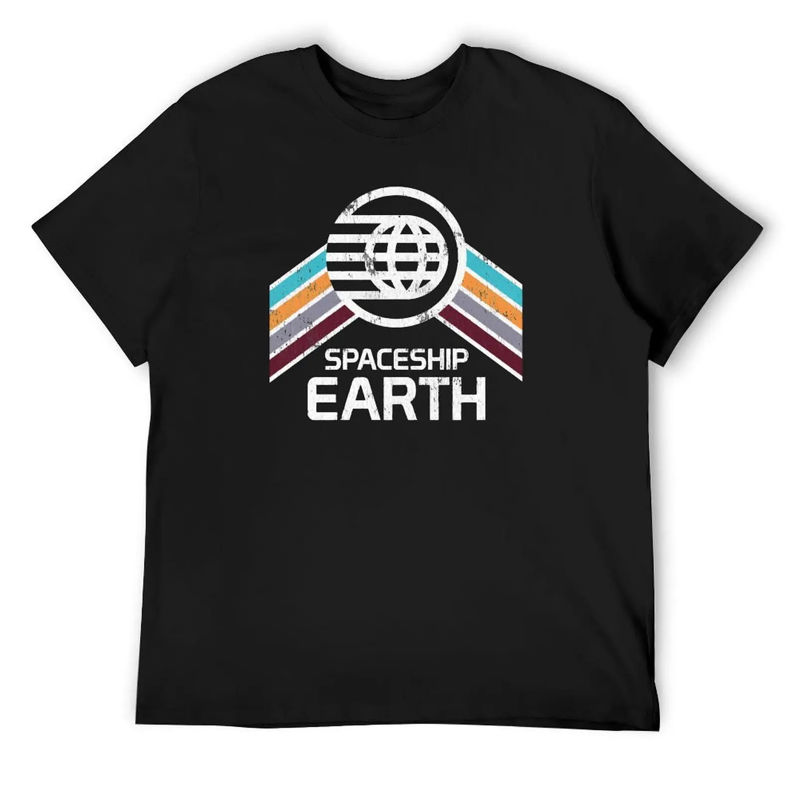 Spaceship Earth Logo in Vintage Distressed Retro Style T-Shirt sports fans heavyweights blacks custom shirt Men's clothing