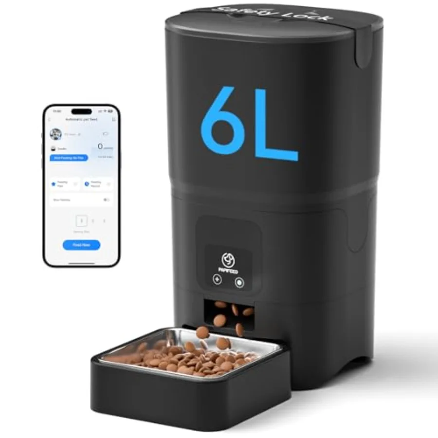 

Automatic Cat Feeder with App, 2.4G WiFi Cat Food Dispenser, 6L Timed Cat Feeder for Dry Food, 10 Meals/Day, 12 Portions/Meal,