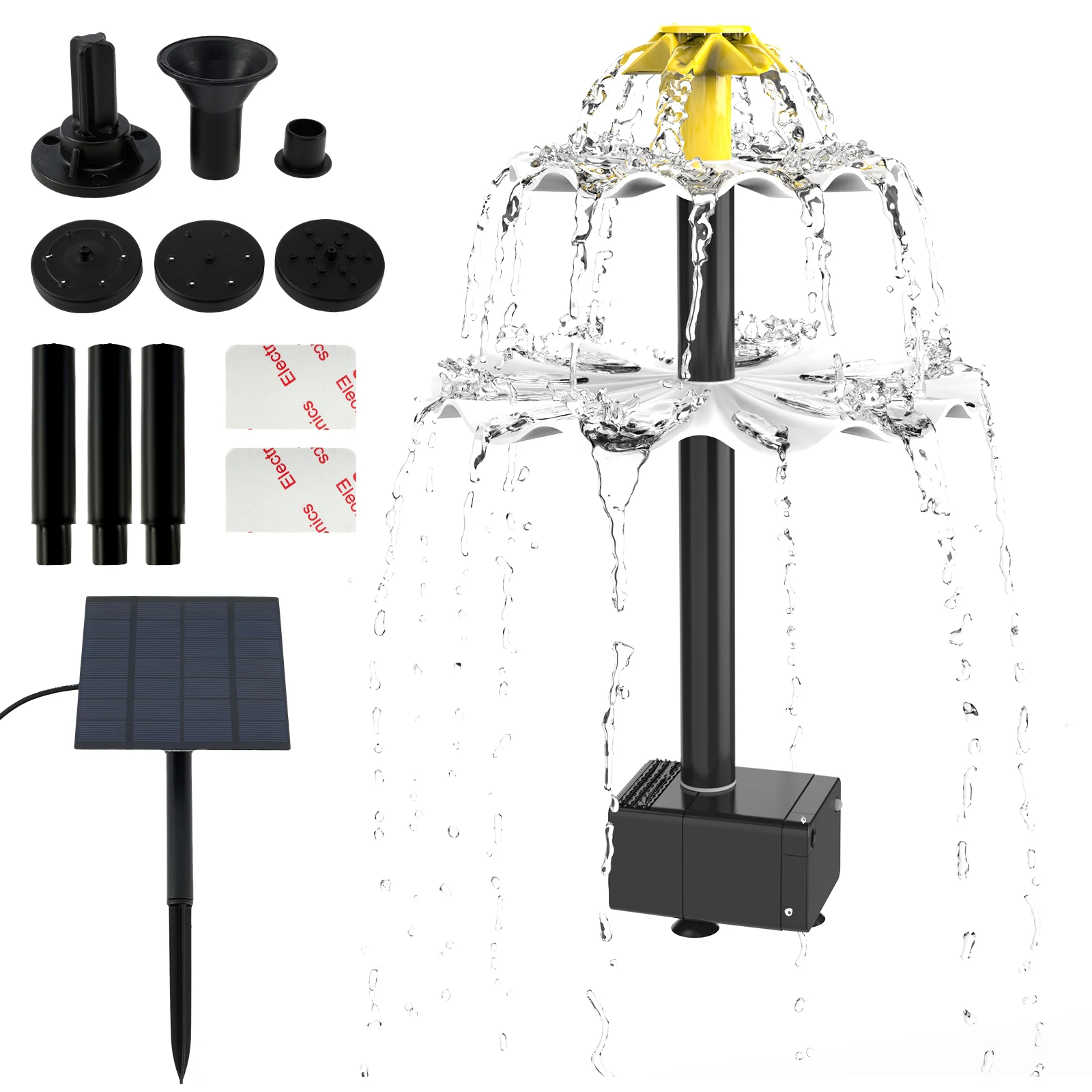 Solar Water Pump 2,5 W DIY Solar Fountain Pump Kit z 6 dyszami i przewodem zasilającym 7,6 stopy do kąpieli dla ptaków, stawu rybnego i ogrodu