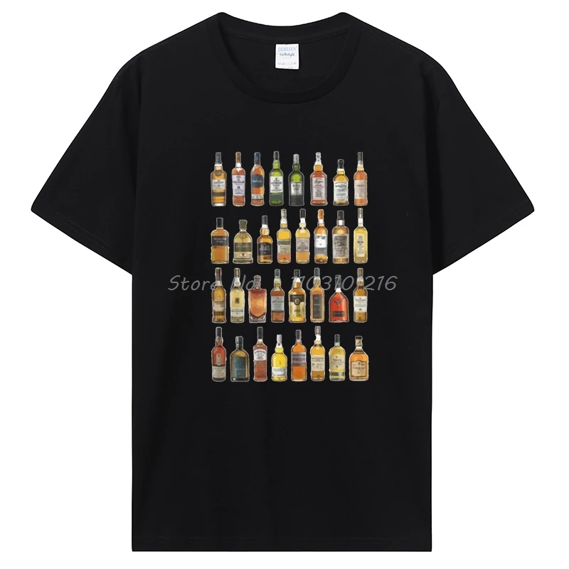 Single Malt Whisky T-shirt Whiskey Bottles Father's Day Gift Tops Clothes Cotton Tees Gift Idea Tshirt Men's Clothing