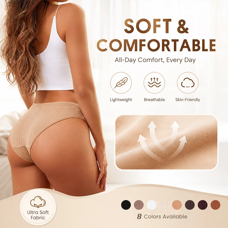 4PCS/SET Women's Cotton Panties Sexy Striped Underpants Solid Color Briefs Female Comfortable Stretch Lingerie Plus Size Panties