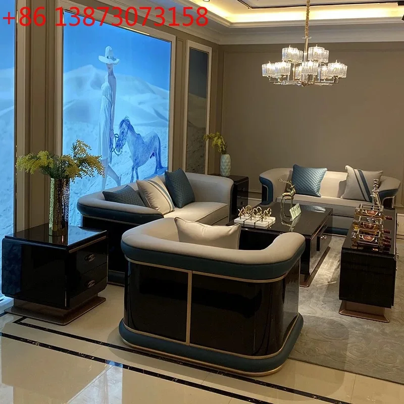 

Italian light luxury sofa combination modern simple leather high-end high-end living room villa model room furniture