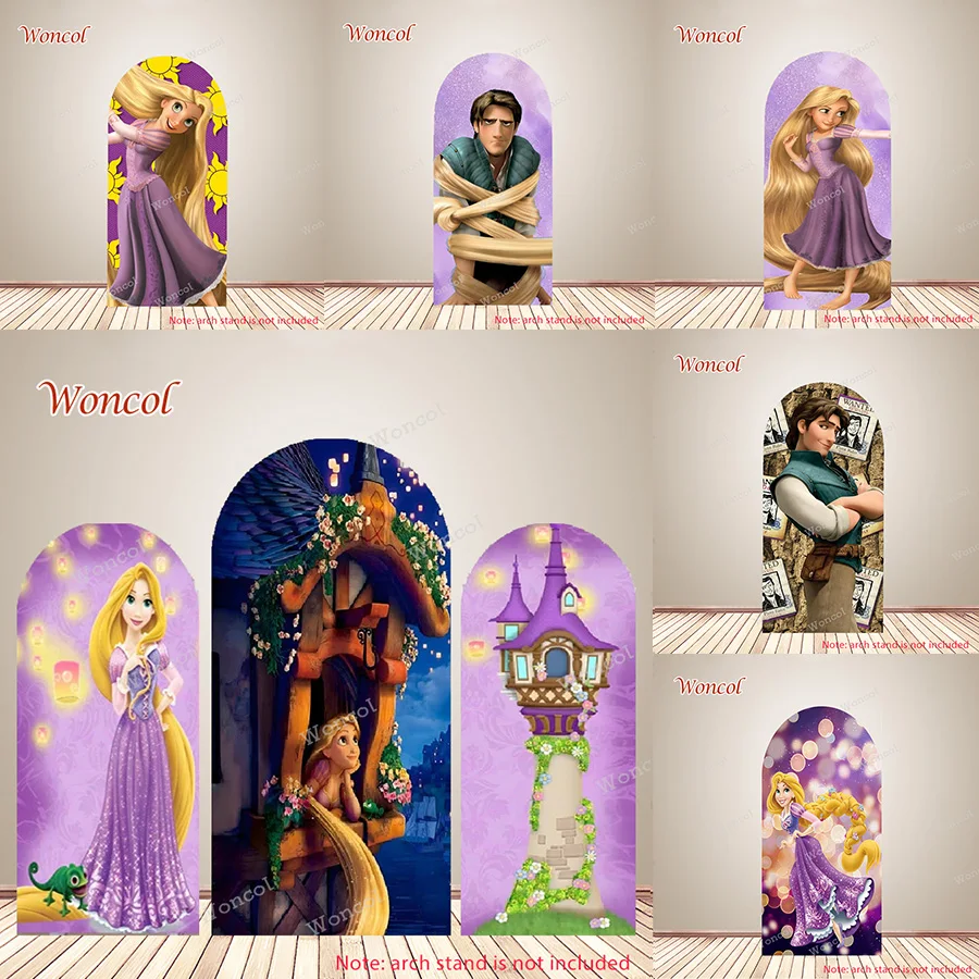 

Tangled Rapunzel Arch Backdrop Girls Birthday Backdrop Polyester Tangled Rapunzel Flynn Rider Double-Sided Arch Cover Photo Prop