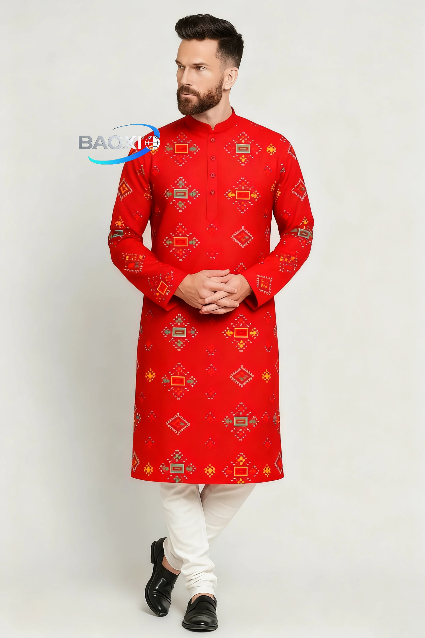 Padrão impresso masculino kurta tendo elegante e confortável ajuste regular longo robe adequado para todas as ocasiões roupas étnicas,